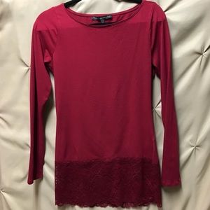 White House Black Market Red Lace Bottom Tee